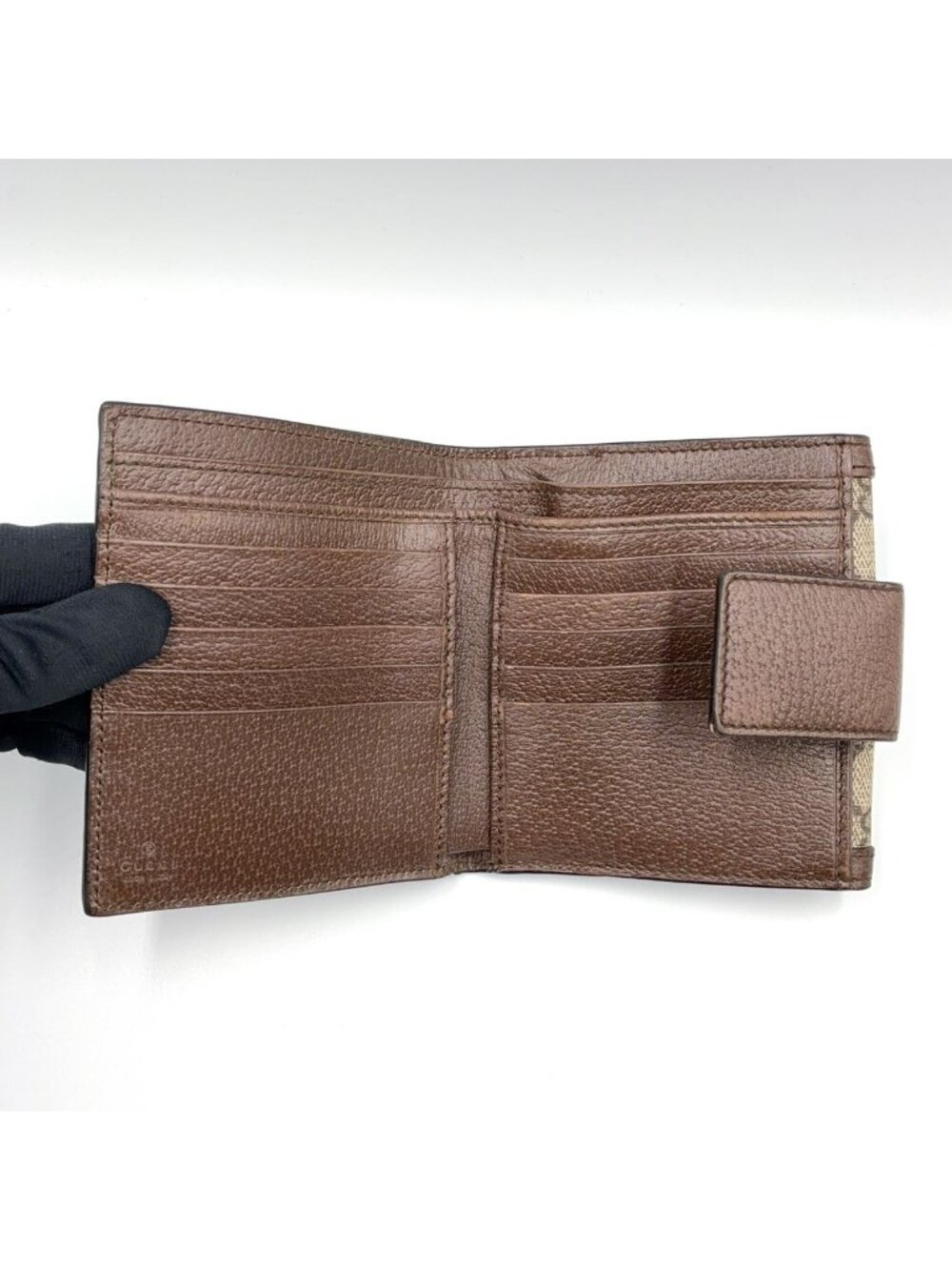 Gucci Ophidia GG French Flap Wallet Leather Brown Beige Bifold Gold - Picture 3 of 14